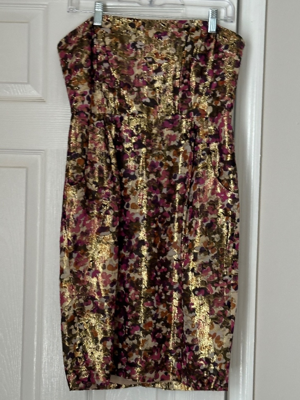 J. Crew Collection Evening Gown Cocktail Silk Strapless Floral Gold Purple Sz 8